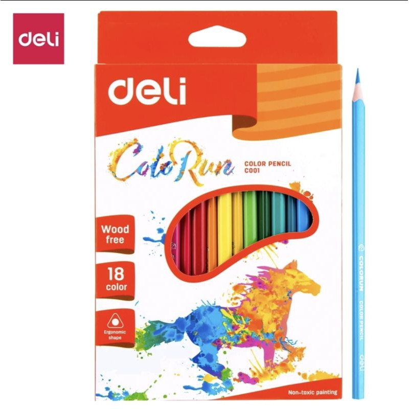 

DELI COLORED PENCIL PENSIL WARNA ISI 18/12 WARNA CAT TIDAK BERACUN WARNA CERAH SEGITIGA ERGONOMIS