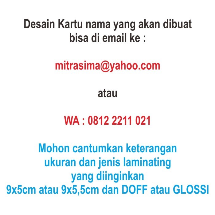 

Kartu nama Rounded cetak 1 muka full colour bahan AC260 + Laminating