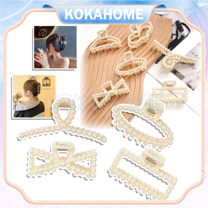 epitan rambut motif mutiara model korea / korean mutiara hair claw clip / jepit rambut mutiara lucu