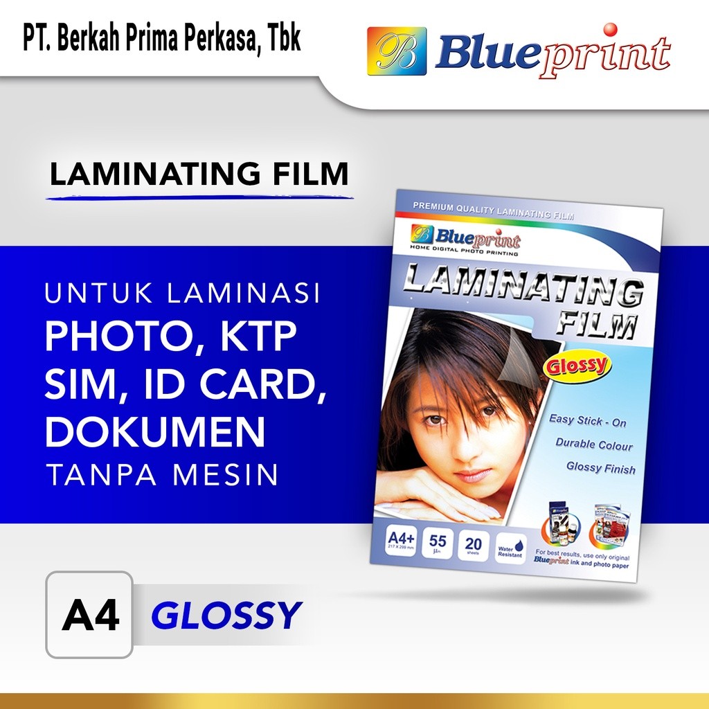 

Kertas Film Laminating A4 BLUEPRINT Laminating Glossy Cold - 20 Lembar