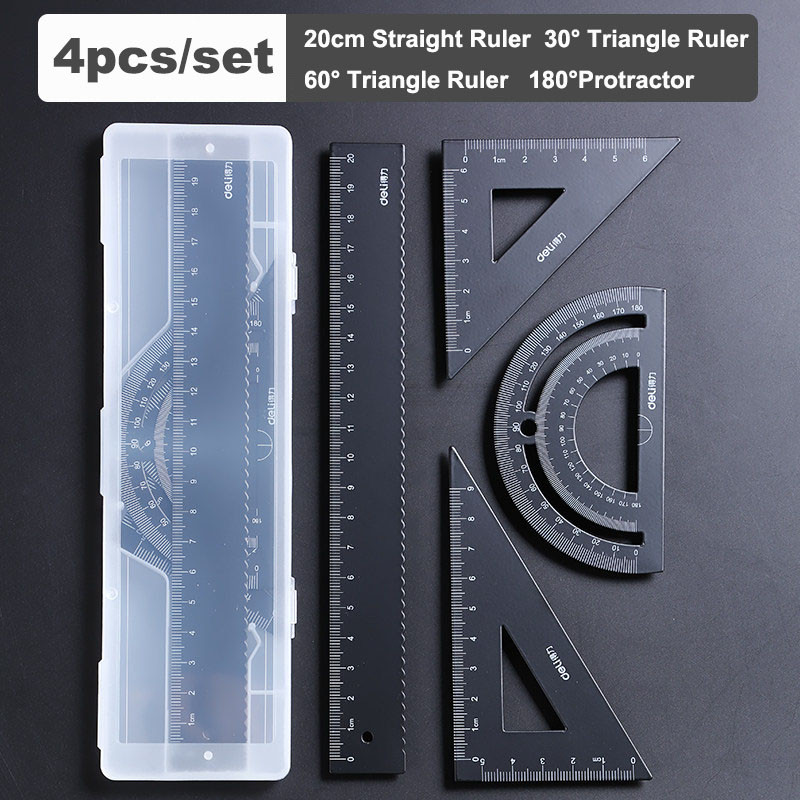 

Deli Metal Ruler School Accessories Aluminum Multifunctional Triangle Ruler for School Kids Geometry Drawing Protractor Ruler