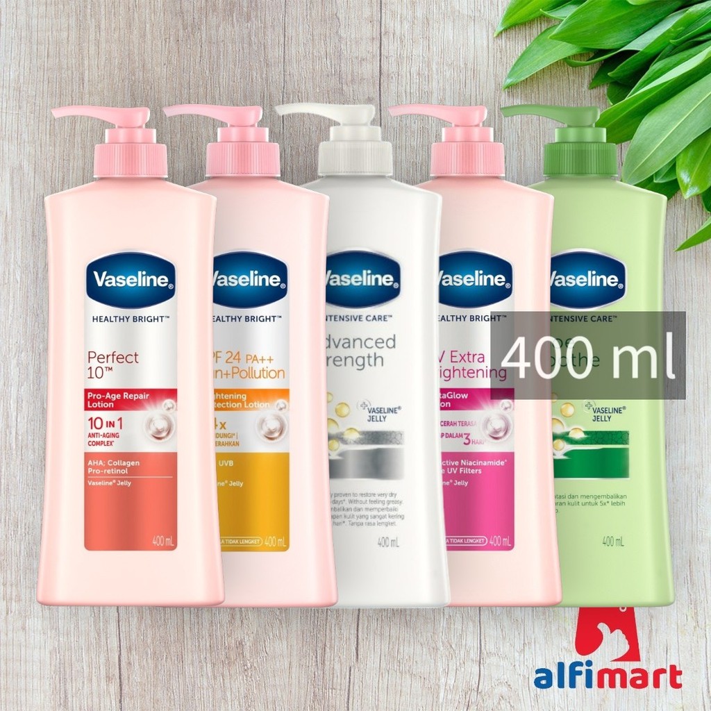 Vaseline 400ml 400 ml hand body lotion / Vaseline Healthy Bright Perfect 10 Advanced Strength Putih 