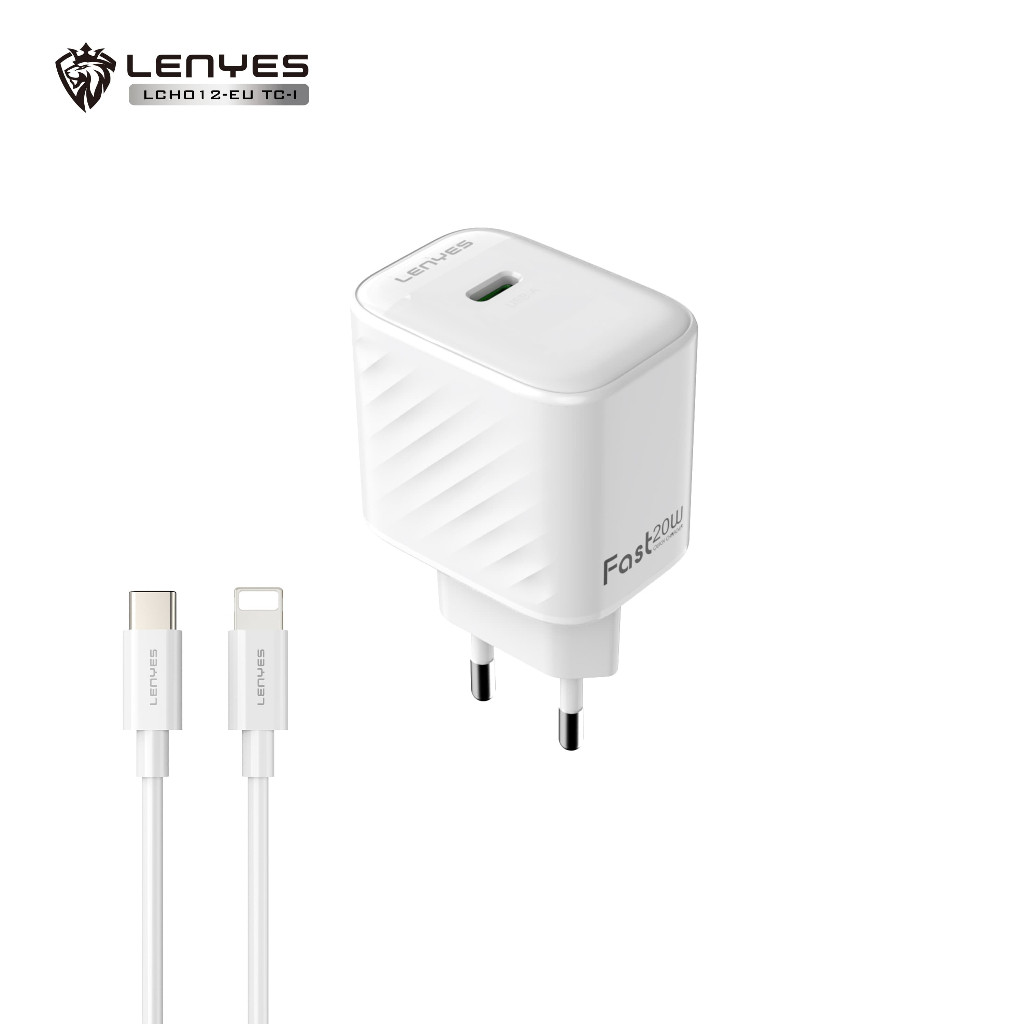 Travel Charger Fast Charging LENYES LCH012 20W 1 set Adaptor Kepala Charger Port Type C dengan Kabel Data Casan HP