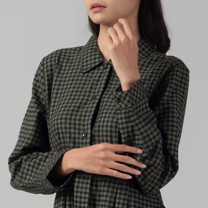 ✔SKY.LD✔ - BEST SELLER Benhill Gamis Wanita Flannel Lengan Panjang Kotak Hijau 1158-11H30 - XL