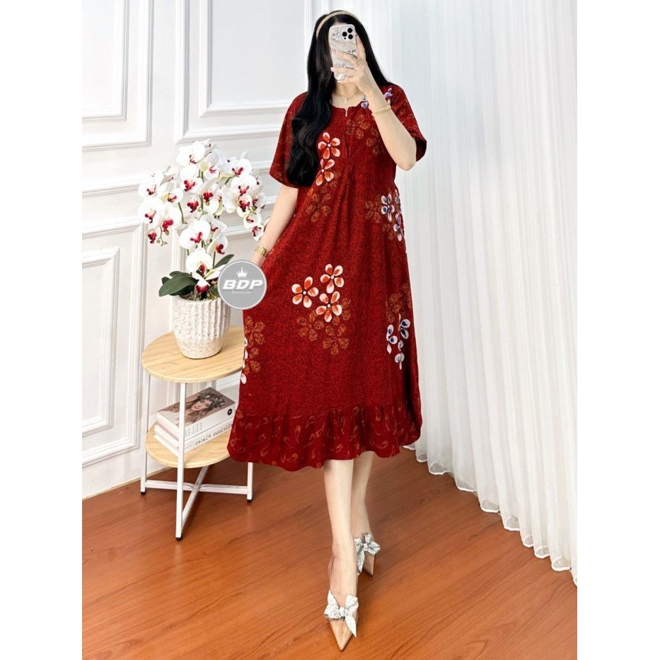 Daster Cap Maura Motif Kekinian / Daster Cap Lengan Pendek Rumahan Viral - Merah