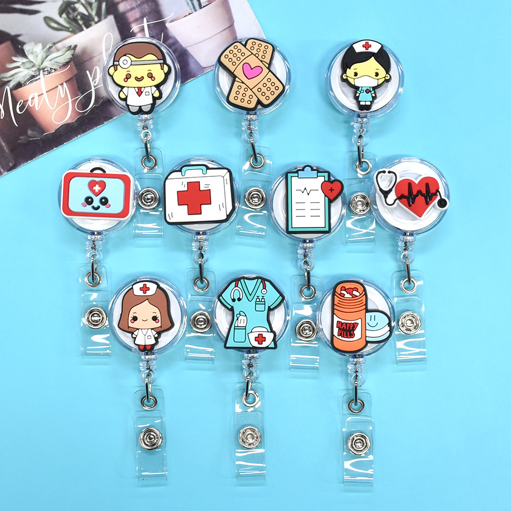 

1Piece Medical Badge Reel Stethoscope Ambulance Band Aid gloves Clip Badge Holder Doctor School Student Office ID Card