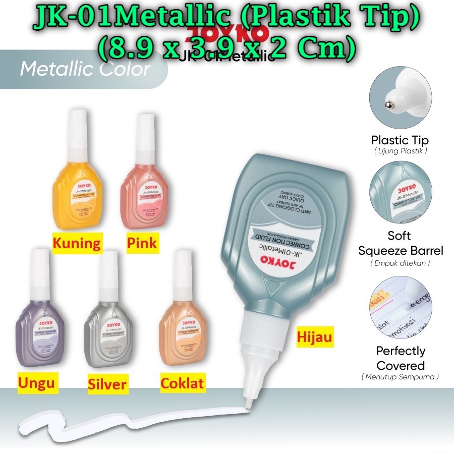 

(1 Biji) Correction Fluid JOYKO JK-01 Metallic / Cairan Koreksi Penghapus Cair Joyko JK-01 (1 Biji)