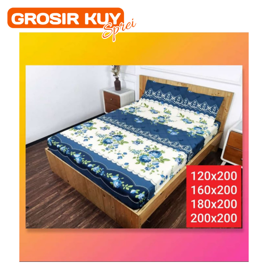 sprei kasur home made murah motif charming blue bunga spray set sarung bantal guling