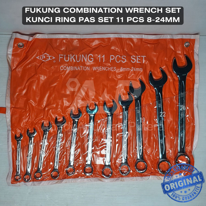 Kunci Ring Pas Set 11 pcs FUKUNG 8-24mm Kombinasi Set Combination Wrench Set Fukung China Asli