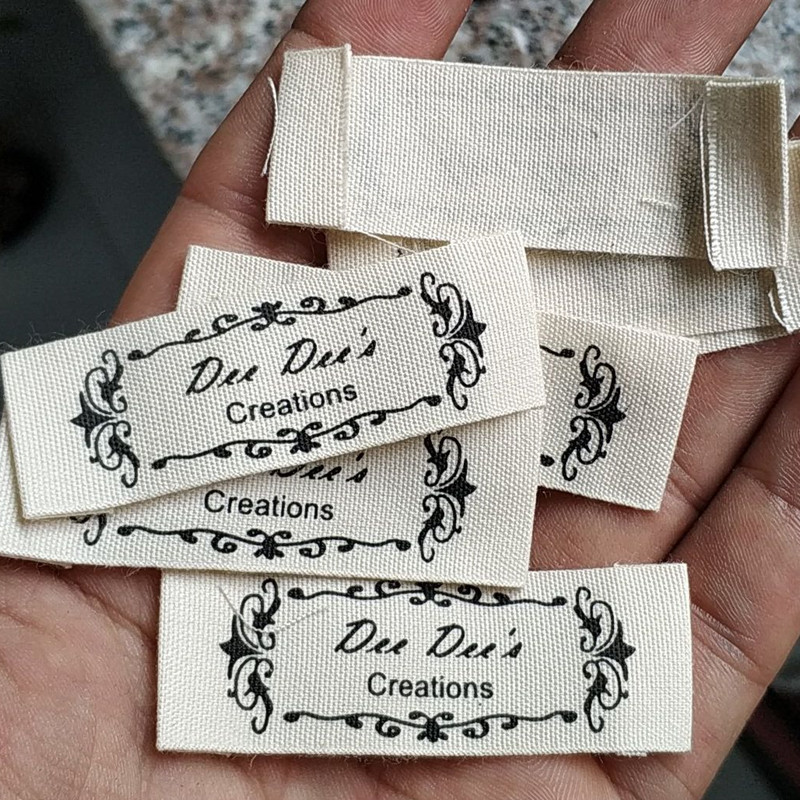 

1000PCS Custom Beige Cloth Labels End fold 2 * 6 cm natural white cotton clothing label