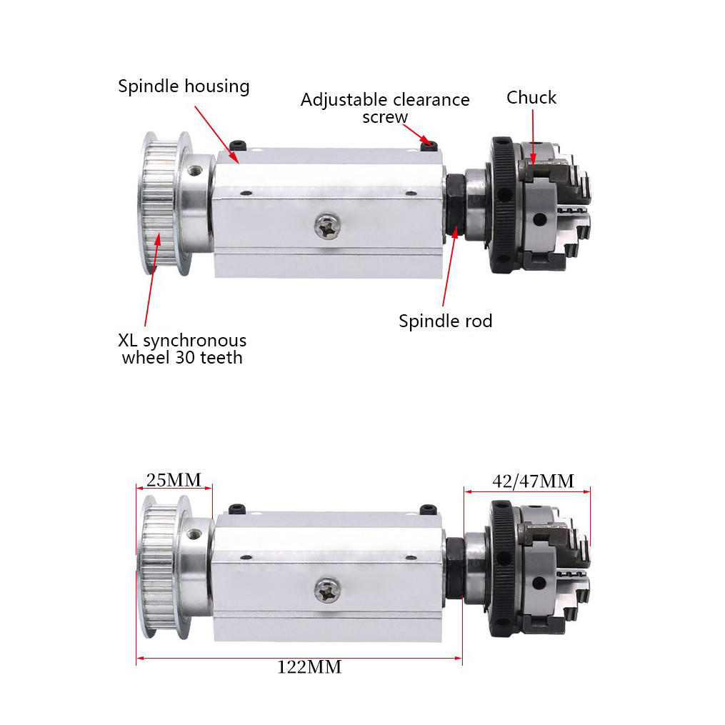 50/63 Four-jaw/Three-jaw Chuck Spindle Assembly for DIY Mini Lathe Woodworking Beads Machine Spindle