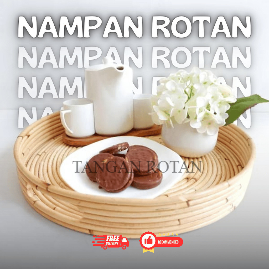 Nampan Rotan Bulat Anyaman Full Anyaman Dan Full Finishing Melamin – Estetis untuk Hidangan dan Hias