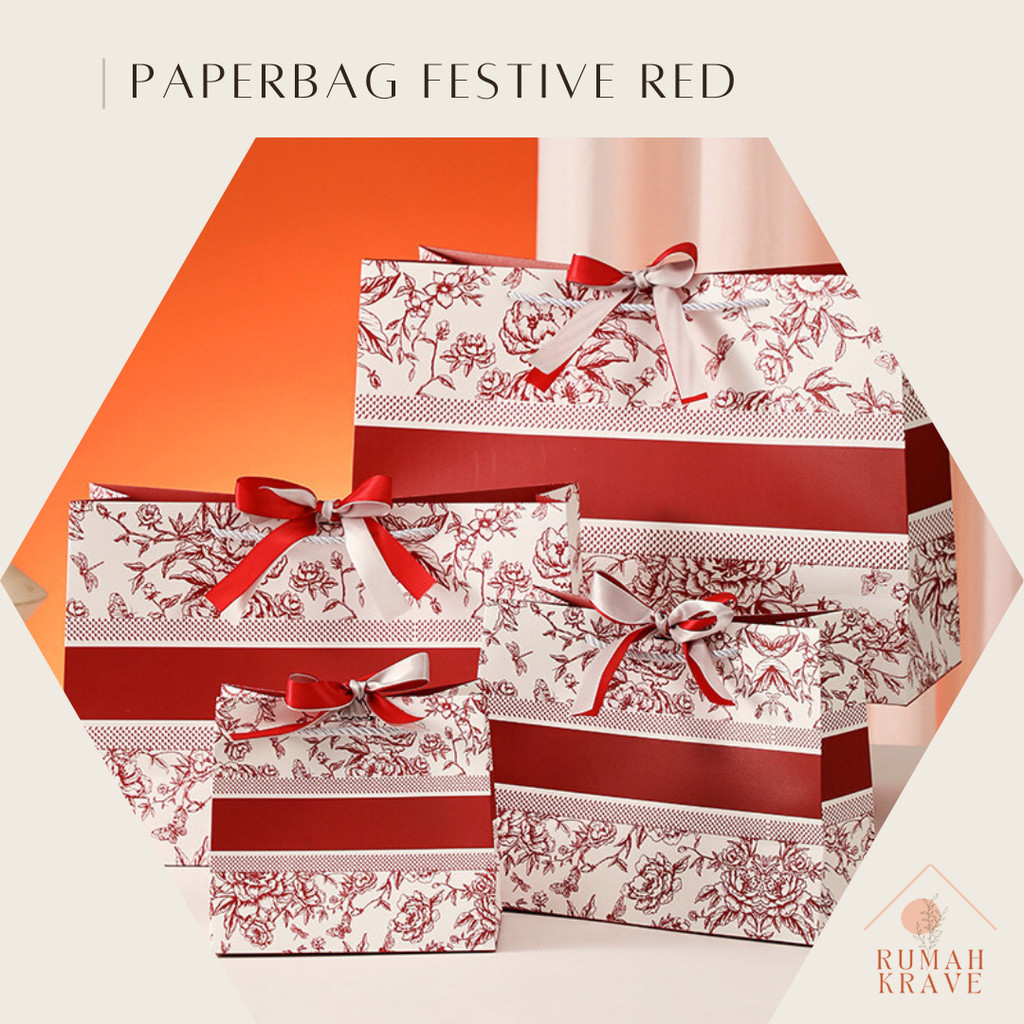 

RUMAH KRAVE - Paperbag Festive Red Motif Bunga Merah Tas Kantong Kado