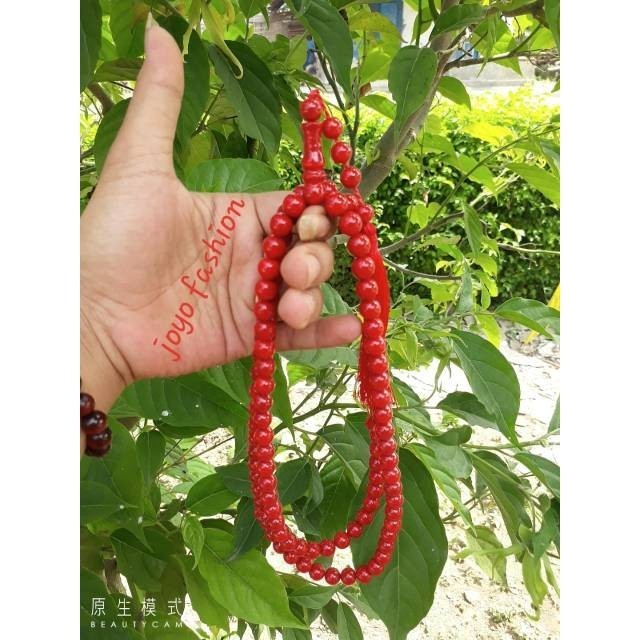 TASBIH KALUNG BATU MARJAN LAUT MERAH TEMBUS CAHAYA