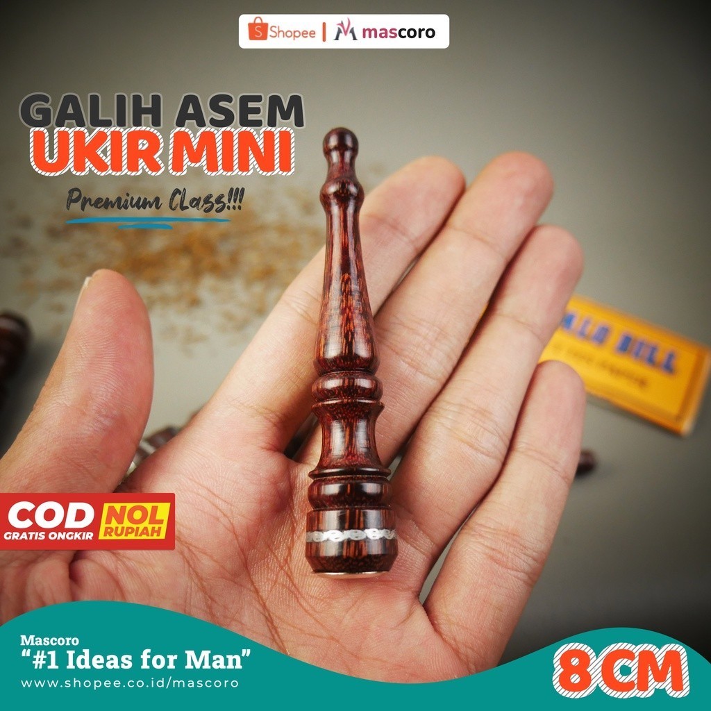 once pipa roko kayu galih asem - cangklong rokok padudan premium ukir panjang 8cm