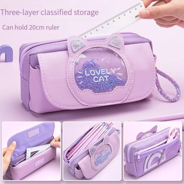 

Korea style big pencil box organizer bag kotak pensil besar lucu cute - Blue Lovely Cat