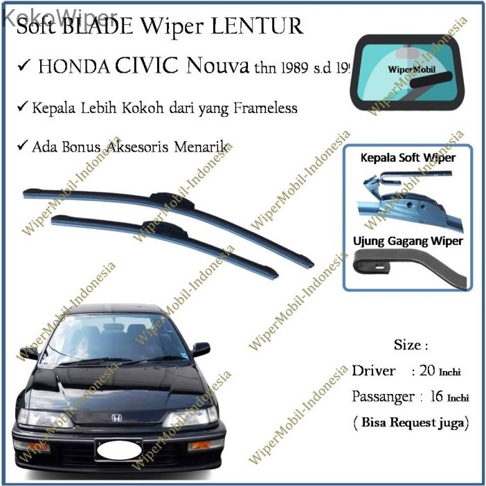 Kokowiper Soft Wiper Blade Honda Civic Nouva 1989 1990 1991
