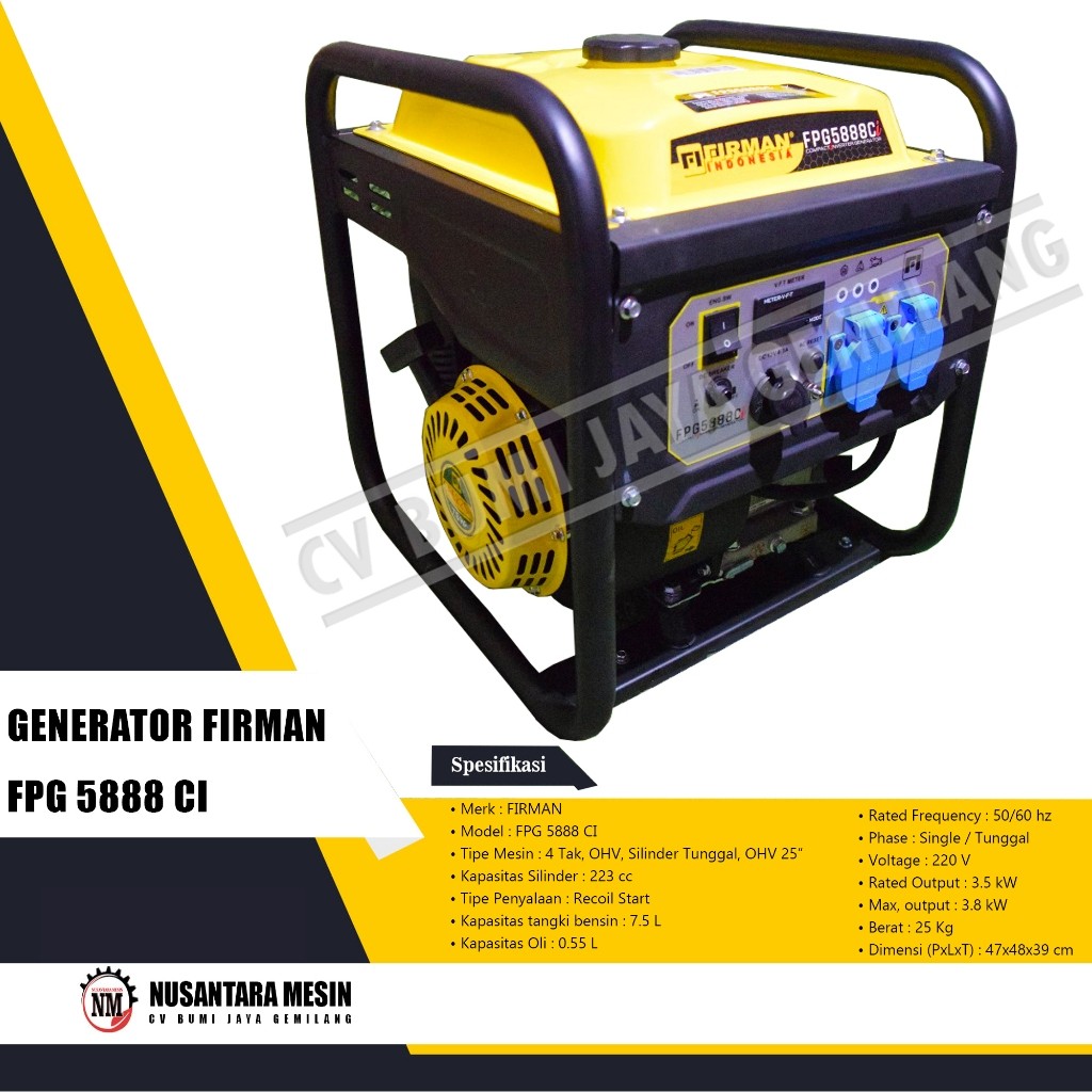 MESIN GENSET / INVERTER GENERATOR FIRMAN FPG 5888 CI 4 TAK
