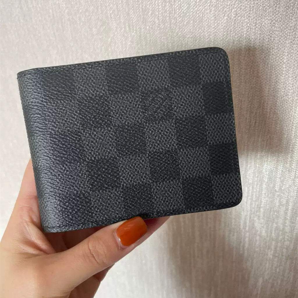 【bekas asli】（ N63261） Dompet kotak-kotak Louis Vuitton SLENDER/dompet koin klip pendek/dompet lipat 