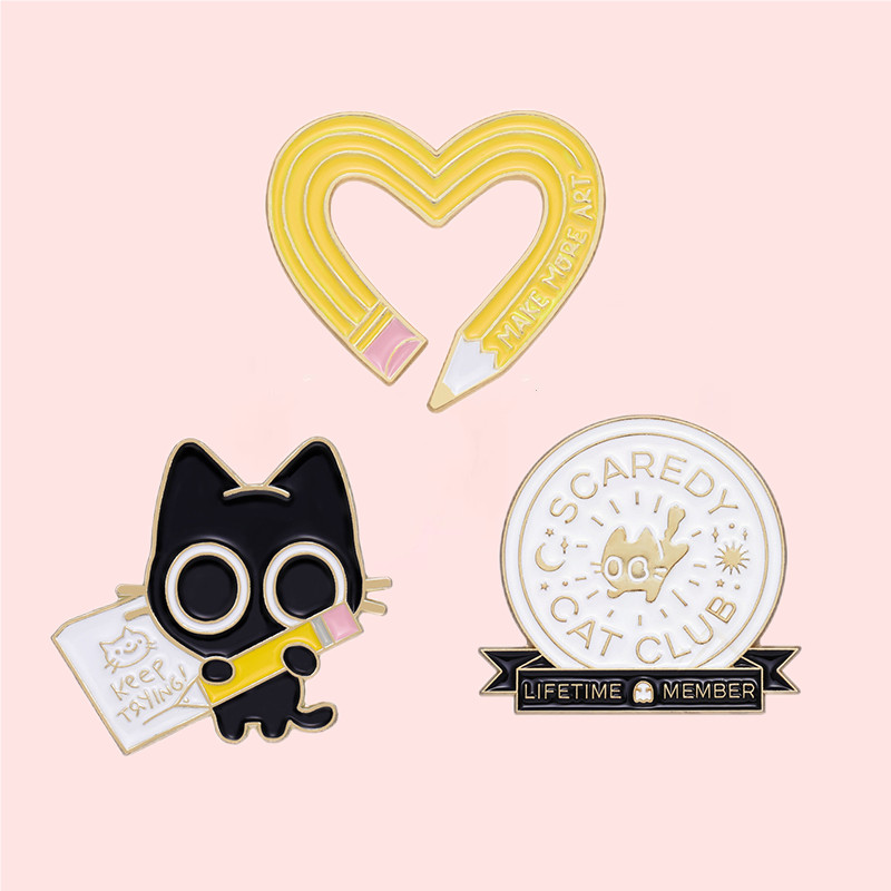 

Pin Club | Cute Kitten Metal Brooch Yellow Love Pencil Creative Custom Lapel Badge Versatile Clothing Accessories Jewelry Gifts