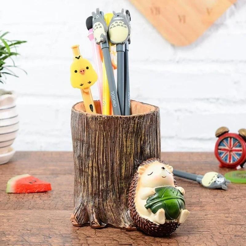 

Lennuoma Cute Hedgehog Pencil Pen Holder Resin Desk Organizer Stationery Container Desktop Storage for Home Office