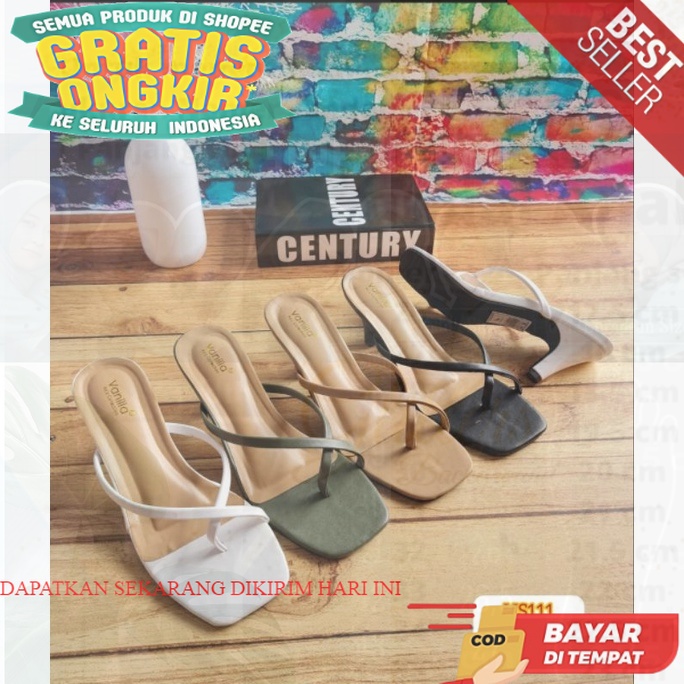 Sepatu Kondangan Sendal Wanita Import Kekinian Us 111 haig Hels jepit slempang 7cm Perempuan Casual 