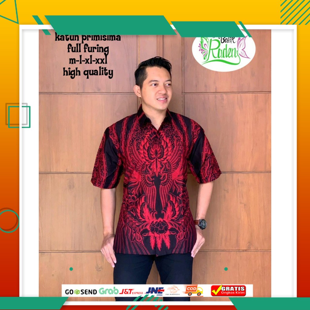 BAJU BATIK KEREN KEKINIAN TERMURAH /PEKSI MAROON RADEN BATIKSOLOAMANAH KEMEJA BATIK PRIA SOLO LENGAN