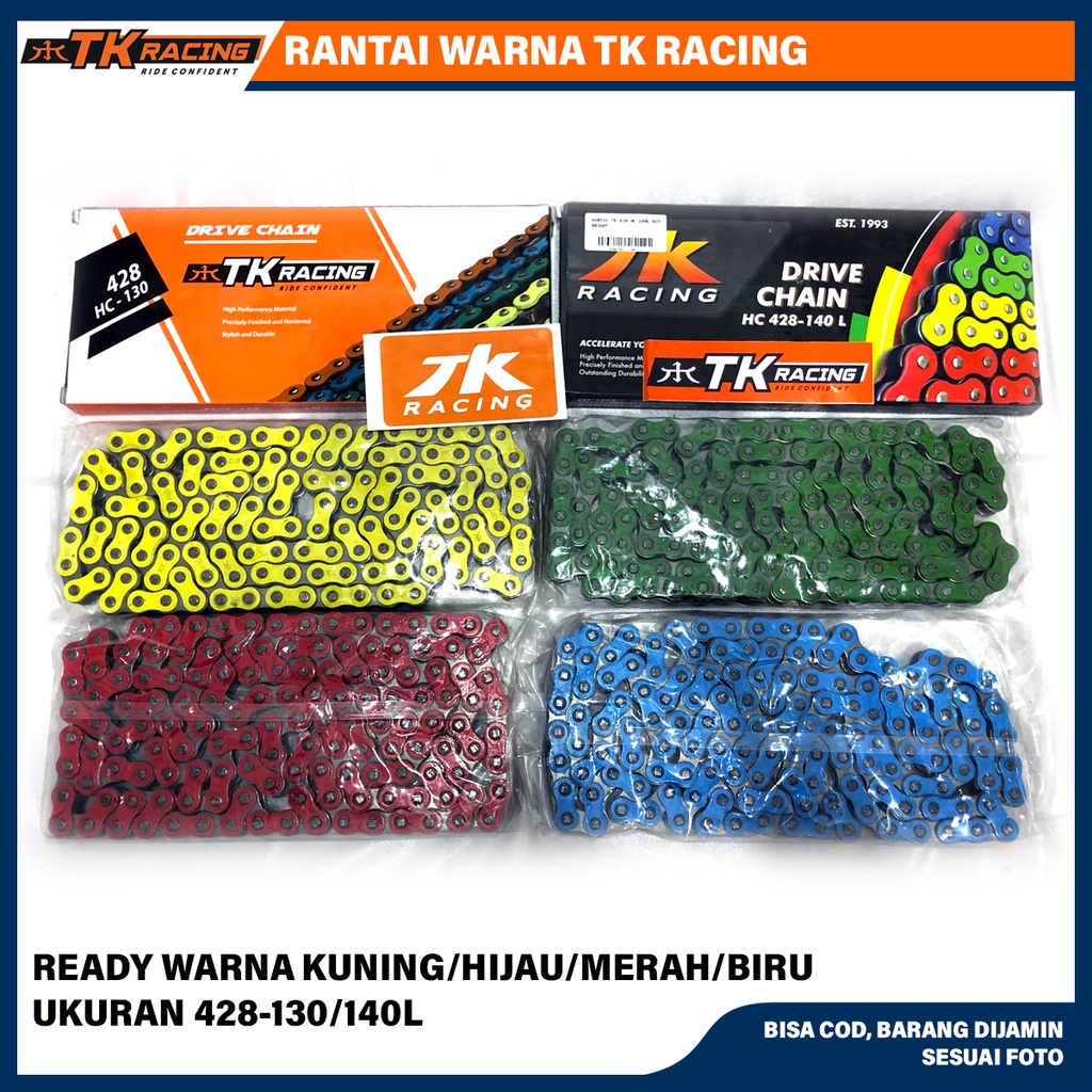 Rantai Motor 415/428 TK Racing Warna Merah Hijau Kuning Biru Ukuran 415-130 428-130/140L Rantai Warn
