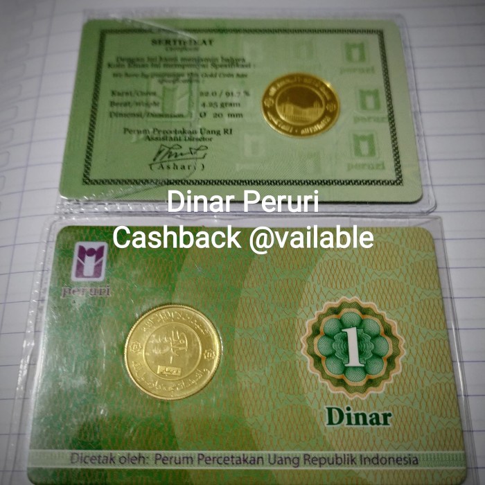 New Termurah Koin Dinar Sertifikat Peruri Emas Murni 1 Dinar