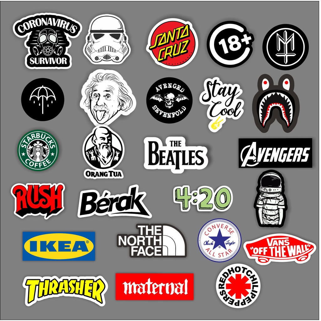 Stiker Sticker Brand Distro pack isi 25 pcs VANGER THE BEATLE BAPE 420 metal rock gaming Champion Ca