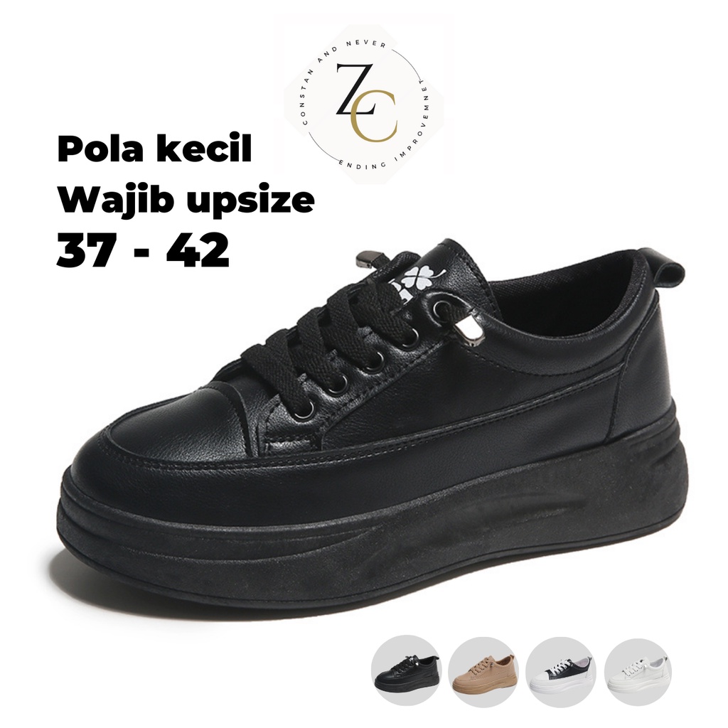 Terbaru Cani Aelin Sepatu Hitam Sneakers Wanita Sepatu Sekolah Full Black Kasual Import 9012 Karet