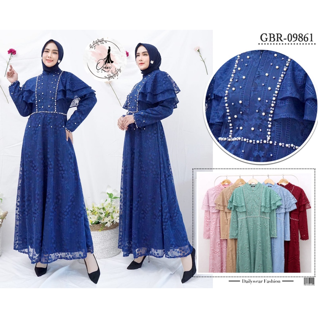 BAJU MEWAH PESTA WANITA  BROKAT GARDEN LACE 09861 I Gamis Formal Wisuda I Gamis Simpel