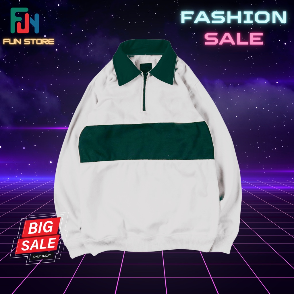 Sweater Rugby Vintage Halfzip Putih Hijau polos Hoodie Crewneck Oversize S L M XL XXL XXXL XXXXl XXX