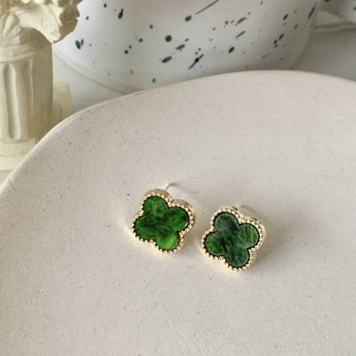 [ BEST SELLER ] - VS - Anting Stud Model Daun Clover Minimalis CD11 | Anting Korea Premium - Hijau
