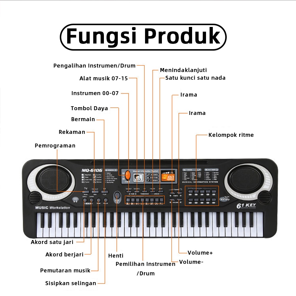 Tatajoy Piano Elektronik Keyboard Piano Anak Mainan elektronik Edukasi Alat Musik Anak nyanyi Mic piano dewasa pemula murah