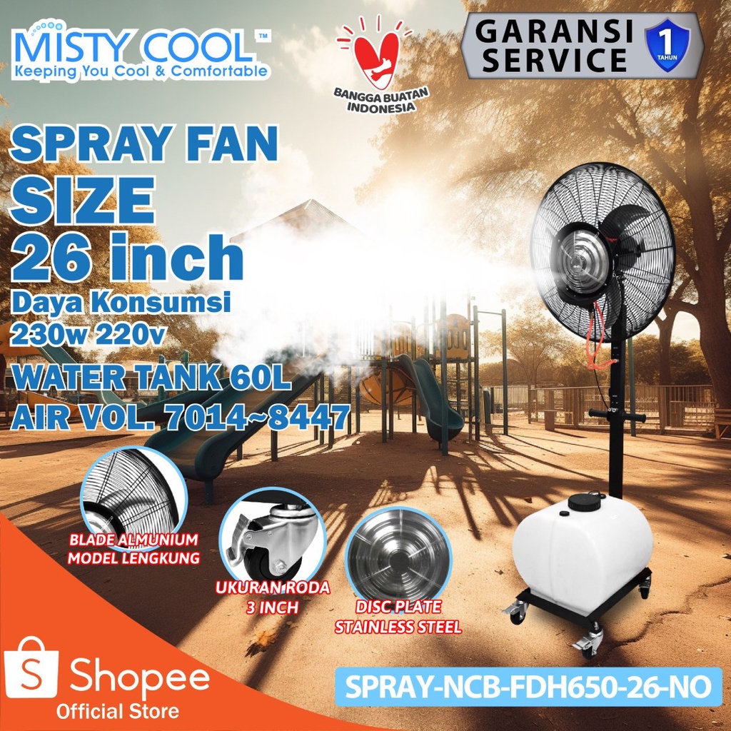 Misty Cool Spray Fan 26 inchCurved Blade Kipas embun Kipas Kabut 26"