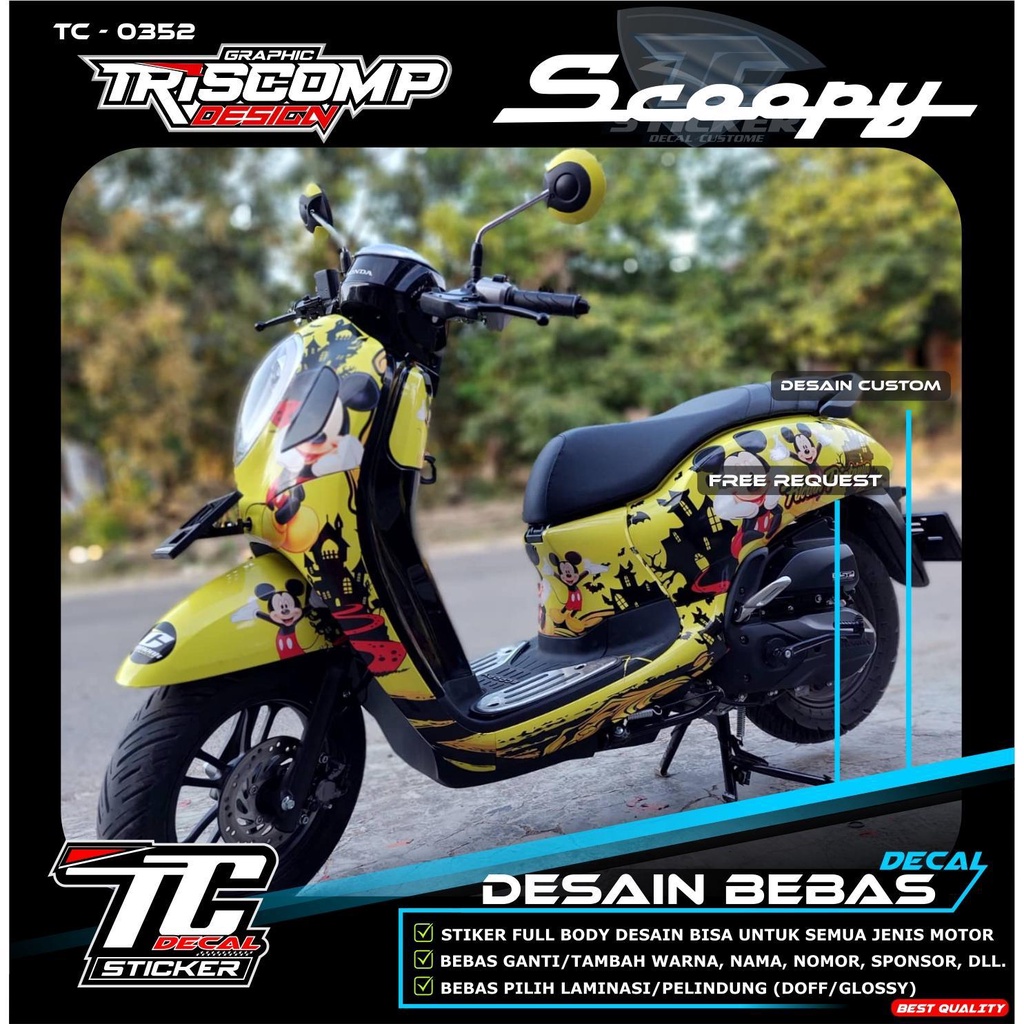 Sticker Striping Scoopy Decal Scoopy New Stiker Dekal Scoopy Lama  Fullbody Warna kuning motif anima