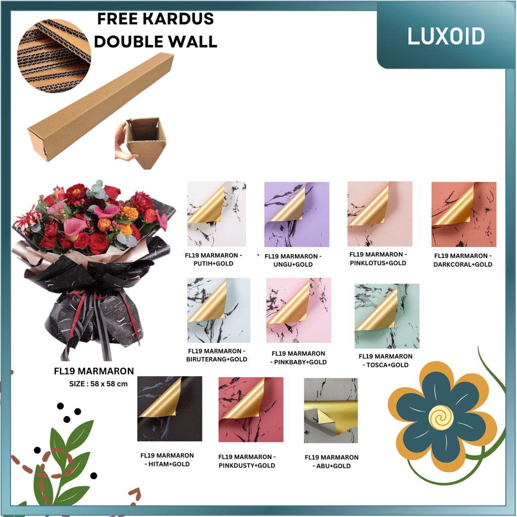 

LUXOID - (5 LEMBAR) - FL19 MARMARON Kertas Bunga Paper Buket Motif Batu Marmer Abstrak Florist Cellophane