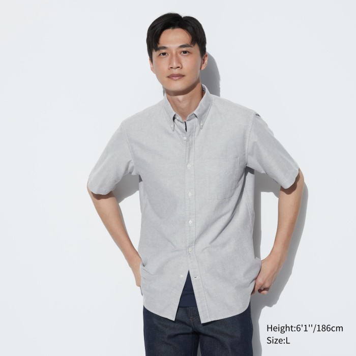 UNIQLO Kemeja Oxford Slim Fit Lengan Pendek 457811 Pria - 06 GRAY