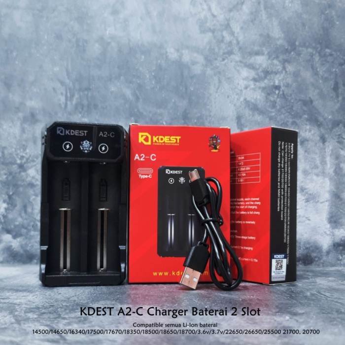 Charger KDEST A2-C Baterai 18650 / 21700 Battery Type C Fast Authentic