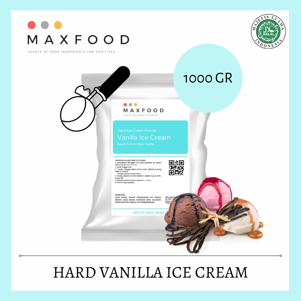 

MAXFOOD - Hard Ice Cream Vanilla / Bubuk Es Krim Rasa Vanilla 1 Kg