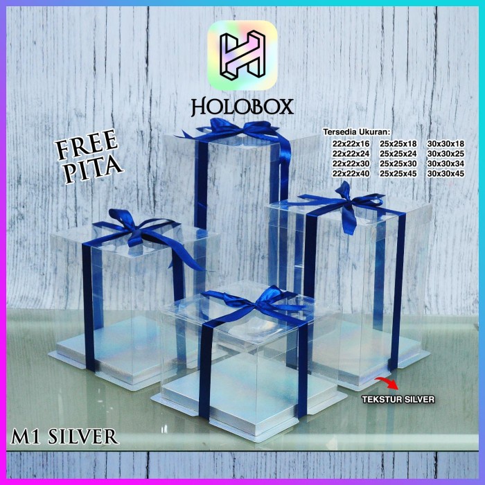 

[[ BEST SELLER - ALAT DAPUR ]] Cake Box Kotak Kue Mika Transparan Dus Hantaran - Tutup Mika 30x30 - Silver, 30x30x18