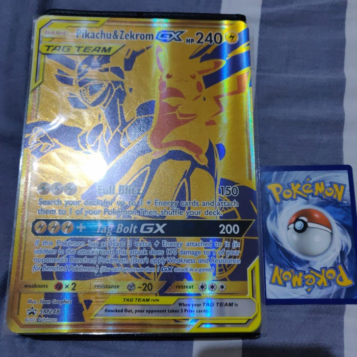 Kartu Pokemon TCG EN PR SM248 Pikachu & Zekrom GX Tag Team Gold Jumbo
