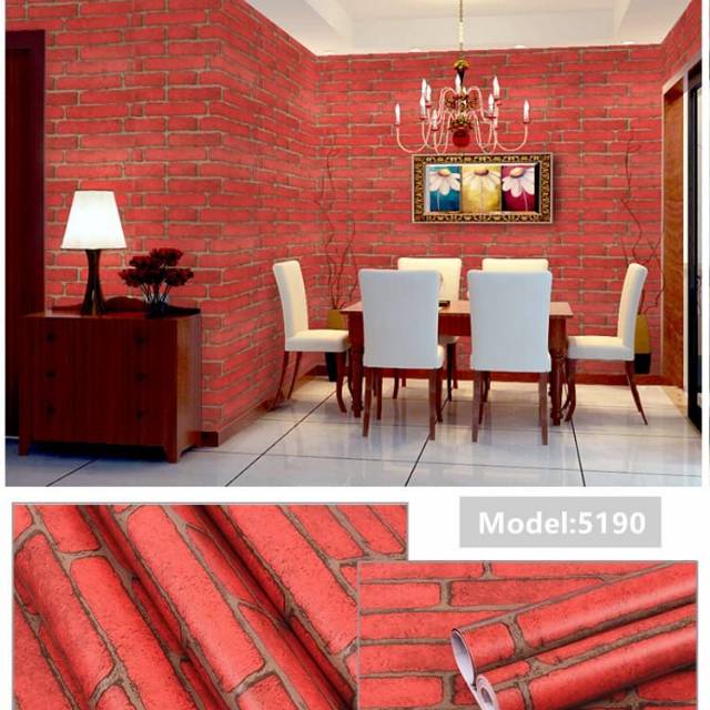 WALLPAPER STIKER DINDING CORAK BATA MERAH