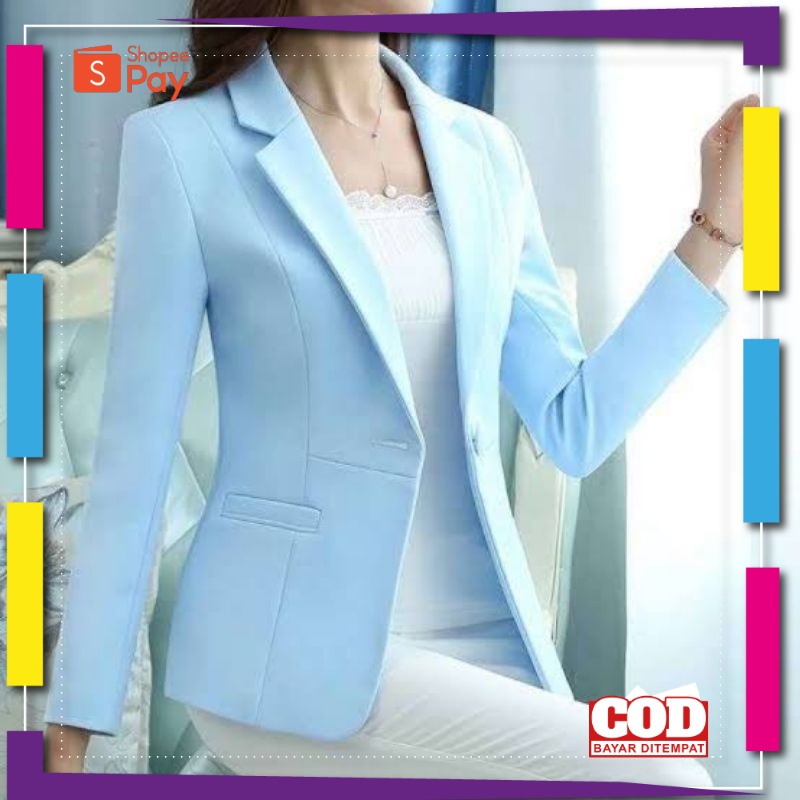 PREMIUM KOREAN STYLE / Jas Blazer Biru Muda / Jas Wanita Casual