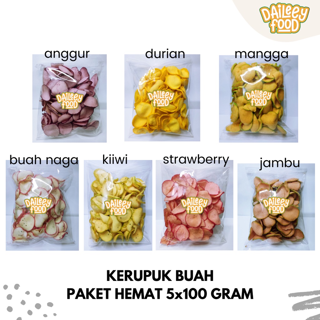 

(BISA COD) PAKET HEMAT 5x100 Gram Kerupuk Krupuk Buah Oleh-Oleh Khas Malang