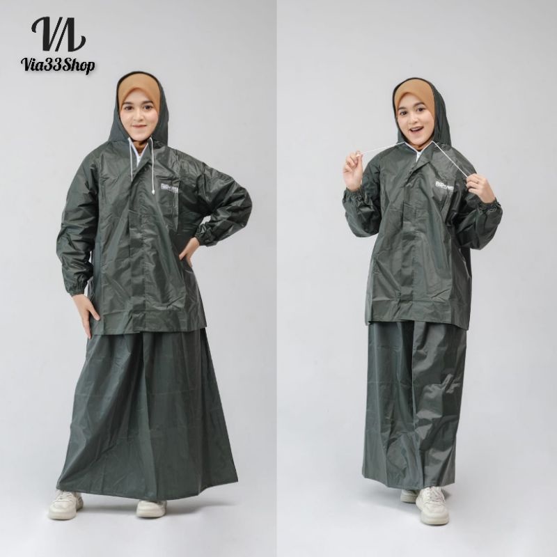 Jas Hujan Rok Wanita Mantel Setelan Rok Premium Anti Rembes