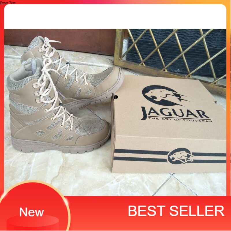 SEPATU PDL SAFETY KREM MERK JAGUAR, TACTICAL BOOTS,ADA RESLETINGNYA/ semangka