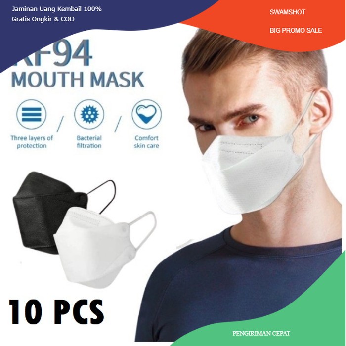 Masker Kf94 4Ply 4 ply korea Evo Plusmed Convex 4D Hitam Putih 10pcs - Putih