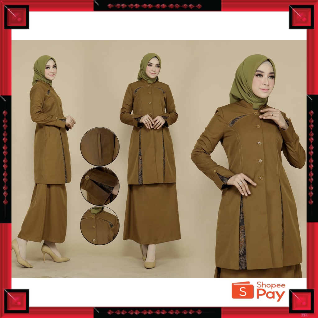 12.12 SERAGAM SALE / SETELAN TUNIK BATIK BELAH BAJU DINAS KAHKY TUA KOMBINASI BATIK SET ROK A SERAGA